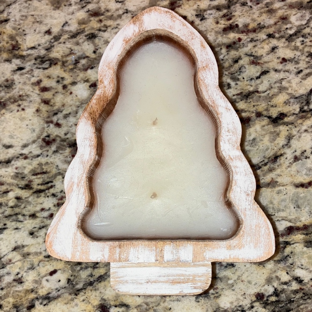 Rustic Wooden Christmas Tree Bowl Candle 8” x 5” Farmhouse Holiday Decor